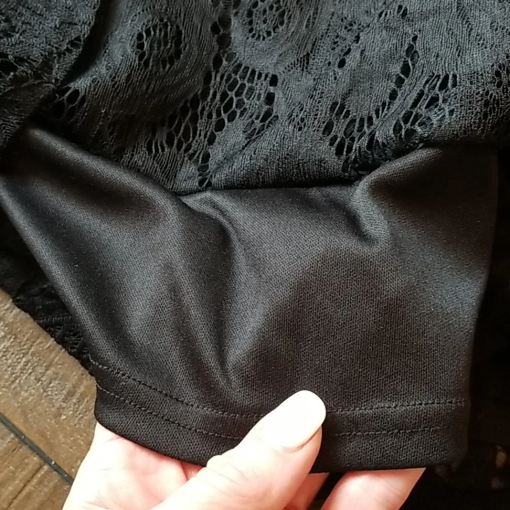 Black Lace Peplum Surplice Wrap Style Blouse